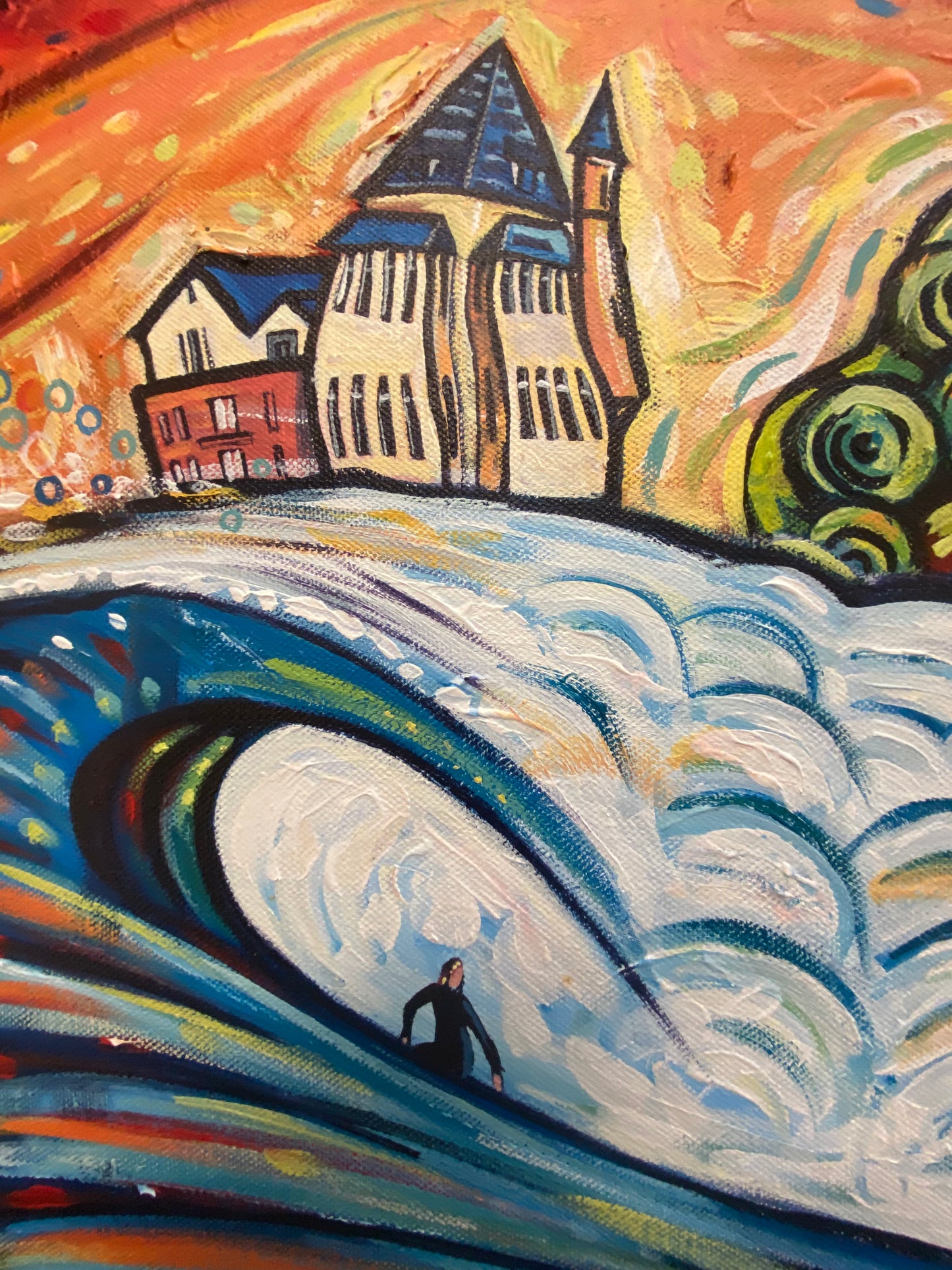Biarritz Surf ORIGINAL painting 40x40cm (Black box framed 53x53cm)