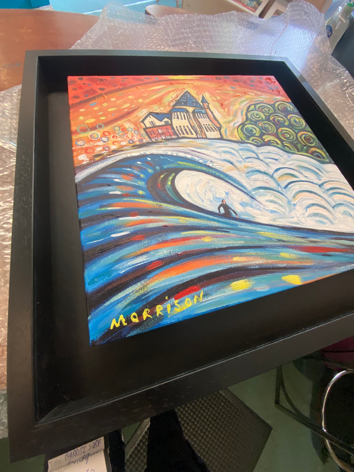Biarritz Surf ORIGINAL painting 40x40cm (Black box framed 53x53cm)