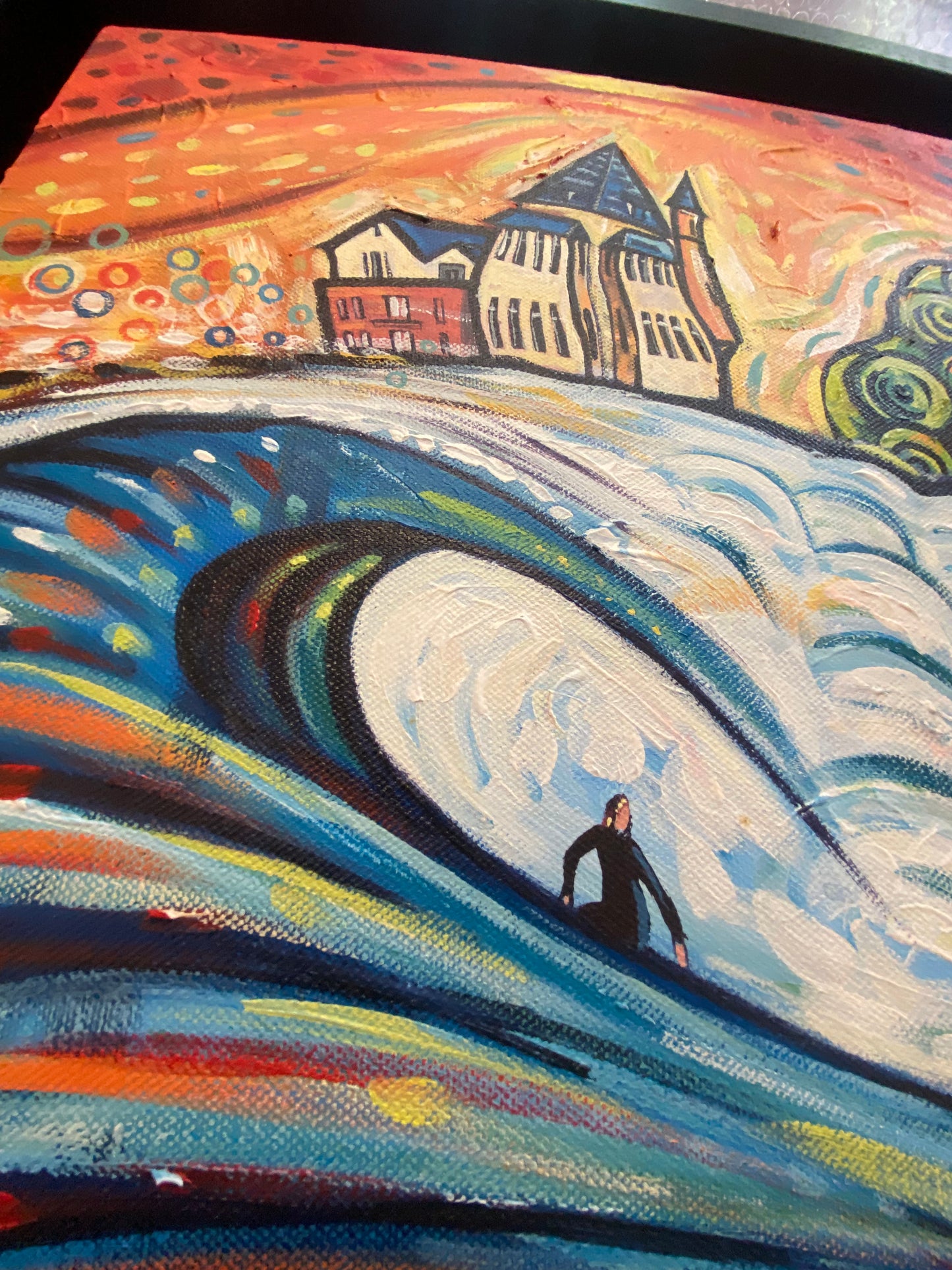 Biarritz Surf ORIGINAL painting 40x40cm (Black box framed 53x53cm)