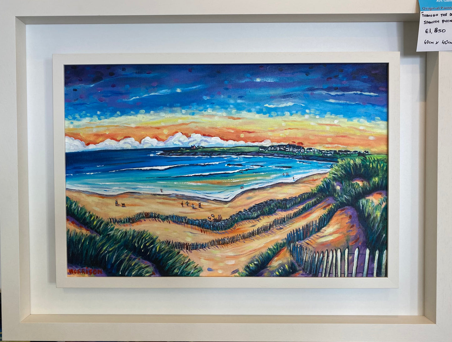 Spanish Point, Through the dunes Original painting in cream double box frame 83x63cm